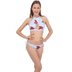Fish Red Sea Water Swimming Cross Front Halter Bikini Set