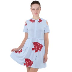 Fish Red Sea Water Swimming Short Sleeve Shoulder Cut Out Dress 