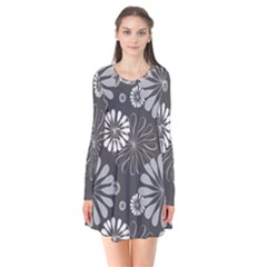 Floral Pattern Long Sleeve V-neck Flare Dress by HermanTelo