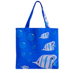 Fish School Bubbles Underwater Sea Zipper Grocery Tote Bag by HermanTelo