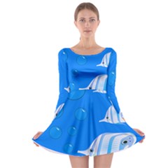 Fish School Bubbles Underwater Sea Long Sleeve Skater Dress