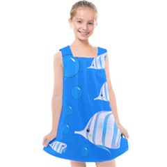 Fish School Bubbles Underwater Sea Kids  Cross Back Dress