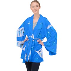 Fish School Bubbles Underwater Sea Velvet Kimono Robe by HermanTelo