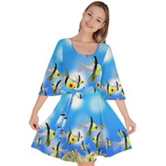 Fish Underwater Sea World Velour Kimono Dress