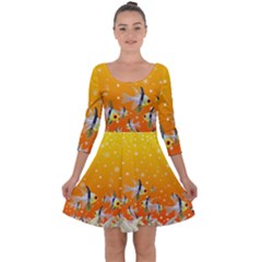 Fish Snow Coral Fairy Tale Quarter Sleeve Skater Dress