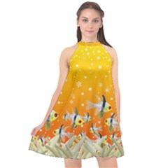 Fish Snow Coral Fairy Tale Halter Neckline Chiffon Dress  by HermanTelo