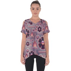 Floral Flower Stylised Cut Out Side Drop Tee
