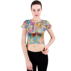 Floral Flowers Abstract Art Crew Neck Crop Top