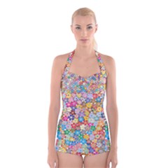 Floral Flowers Abstract Art Boyleg Halter Swimsuit 