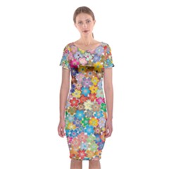 Floral Flowers Abstract Art Classic Short Sleeve Midi Dress