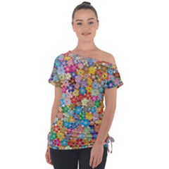 Floral Flowers Abstract Art Tie-up Tee