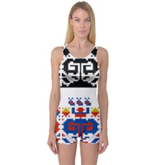 Folk Art Fabric One Piece Boyleg Swimsuit