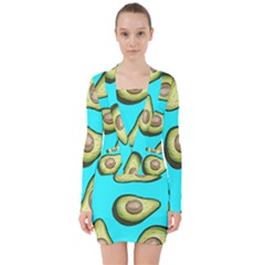 Fruite Avocado V-neck Bodycon Long Sleeve Dress