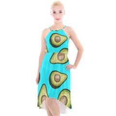 Fruite Avocado High-low Halter Chiffon Dress 