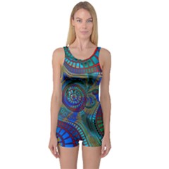 Fractal Abstract Line Wave One Piece Boyleg Swimsuit