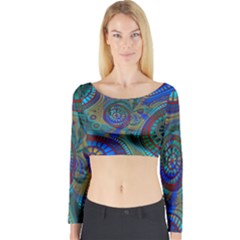 Fractal Abstract Line Wave Long Sleeve Crop Top