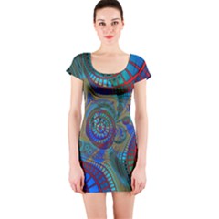 Fractal Abstract Line Wave Short Sleeve Bodycon Dress by HermanTelo