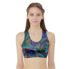 Fractal Abstract Line Wave Sports Bra With Border