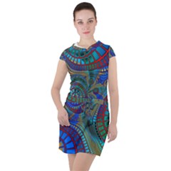 Fractal Abstract Line Wave Drawstring Hooded Dress