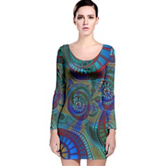 Fractal Abstract Line Wave Long Sleeve Velvet Bodycon Dress