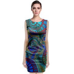 Fractal Abstract Line Wave Classic Sleeveless Midi Dress