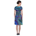 Fractal Abstract Line Wave Short Sleeve Front Wrap Dress View2