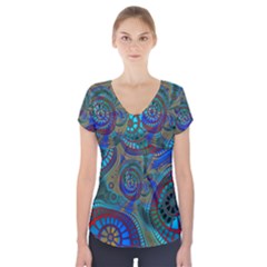 Fractal Abstract Line Wave Short Sleeve Front Detail Top