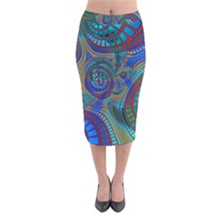 Fractal Abstract Line Wave Velvet Midi Pencil Skirt by HermanTelo