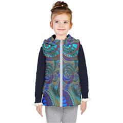 Fractal Abstract Line Wave Kids  Hooded Puffer Vest by HermanTelo