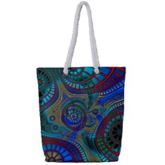 Fractal Abstract Line Wave Full Print Rope Handle Tote (small) by HermanTelo