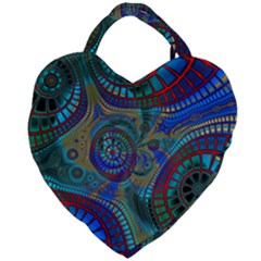 Fractal Abstract Line Wave Giant Heart Shaped Tote by HermanTelo