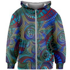 Fractal Abstract Line Wave Kids  Zipper Hoodie Without Drawstring by HermanTelo