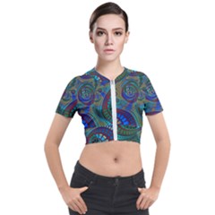 Fractal Abstract Line Wave Short Sleeve Cropped Jacket