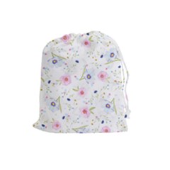 Floral Pink Blue Drawstring Pouch (large)