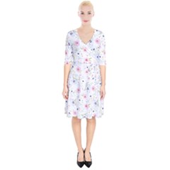 Floral Pink Blue Wrap Up Cocktail Dress