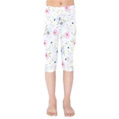 Floral Pink Blue Kids  Capri Leggings 