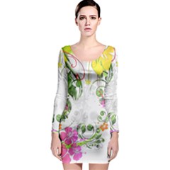 Flowers Floral Long Sleeve Bodycon Dress