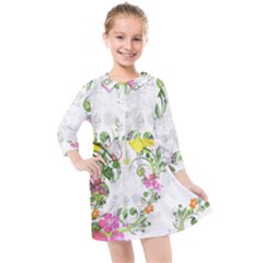 Flowers Floral Kids  Quarter Sleeve Shirt Dress