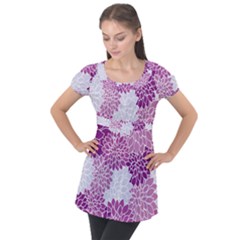 Floral Purple Puff Sleeve Tunic Top by HermanTelo