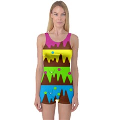 Illustration Abstract Graphic Rainbow One Piece Boyleg Swimsuit