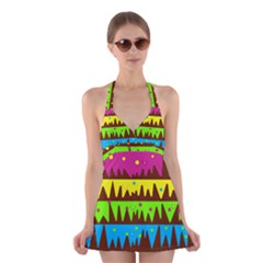 Illustration Abstract Graphic Rainbow Halter Dress Swimsuit 