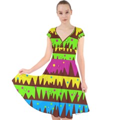 Illustration Abstract Graphic Rainbow Cap Sleeve Front Wrap Midi Dress