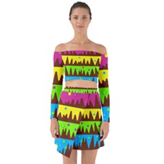 Illustration Abstract Graphic Rainbow Off Shoulder Top With Skirt Set