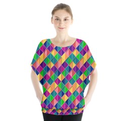 Geometric Triangle Batwing Chiffon Blouse