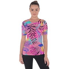 Illustration Reason Leaves Shoulder Cut Out Short Sleeve Top