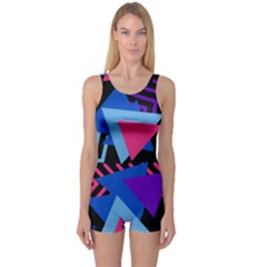 Memphis Pattern Geometric Abstract One Piece Boyleg Swimsuit