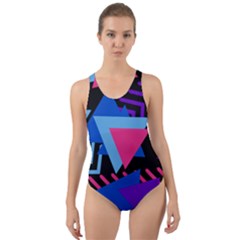 Memphis Pattern Geometric Abstract Cut-out Back One Piece Swimsuit