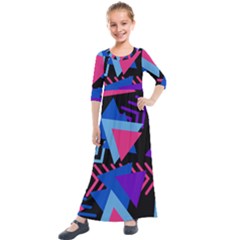 Memphis Pattern Geometric Abstract Kids  Quarter Sleeve Maxi Dress by HermanTelo