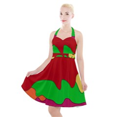 Liquid Forms Water Background Halter Party Swing Dress 