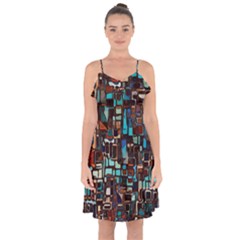 Mosaic Abstract Ruffle Detail Chiffon Dress